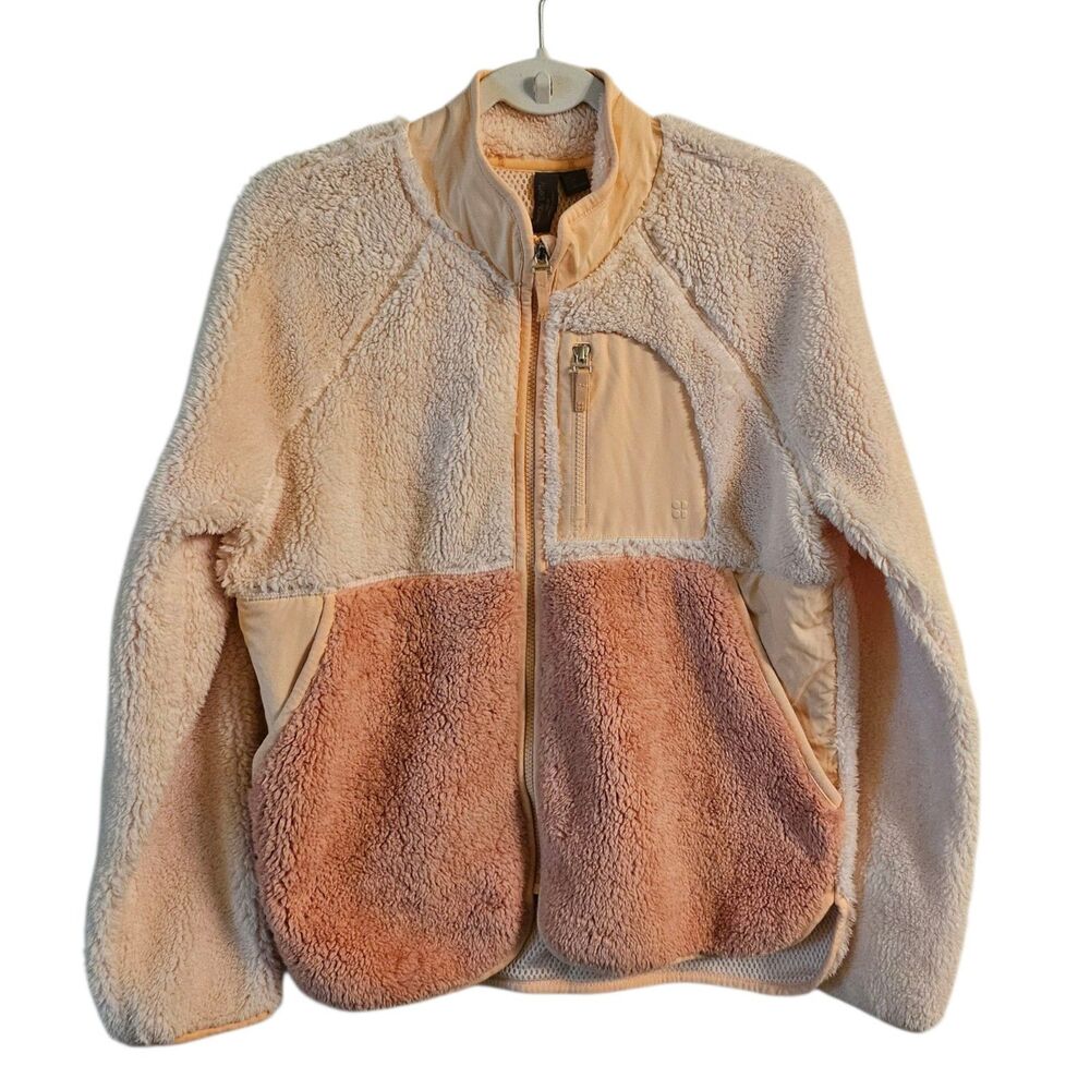 Sweaty Betty Teddy Jacket Womens 10 Pink Peach Pennine Zip Up Soft Sherpa Fleece
